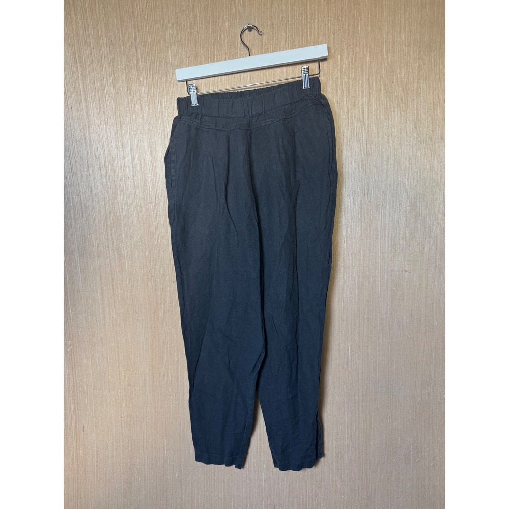Black Crane Charcoal Grey Linen High Waist Elastic Tapered Pants Made in USA